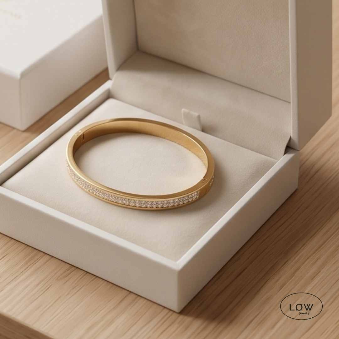 Radiant Double Zircon Click Bracelet Gold fra LØW Jewelry armbånd armring
