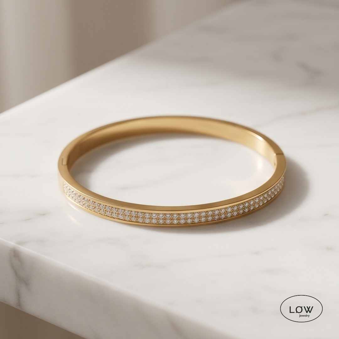 Radiant Double Zircon Click Bracelet Gold fra LØW Jewelry armbånd armring