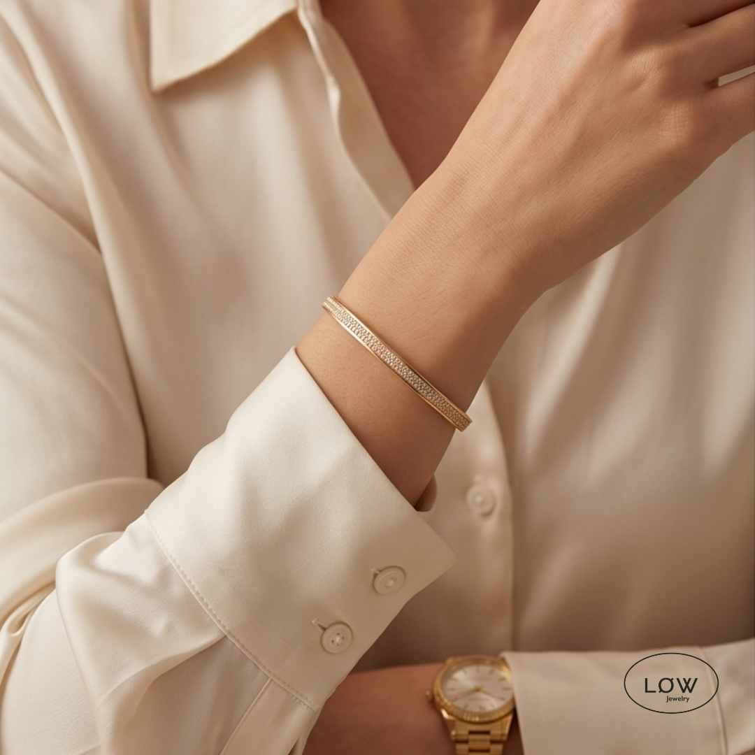 Radiant Double Zircon Click Bracelet Gold fra LØW Jewelry armbånd armring