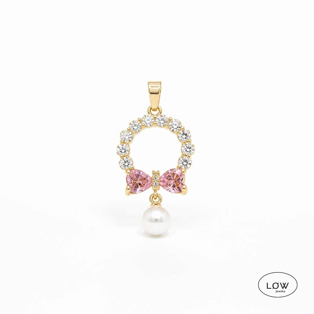 Rosalie Pearl Bow Necklace Gold fra LØW Jewelry halssmykke