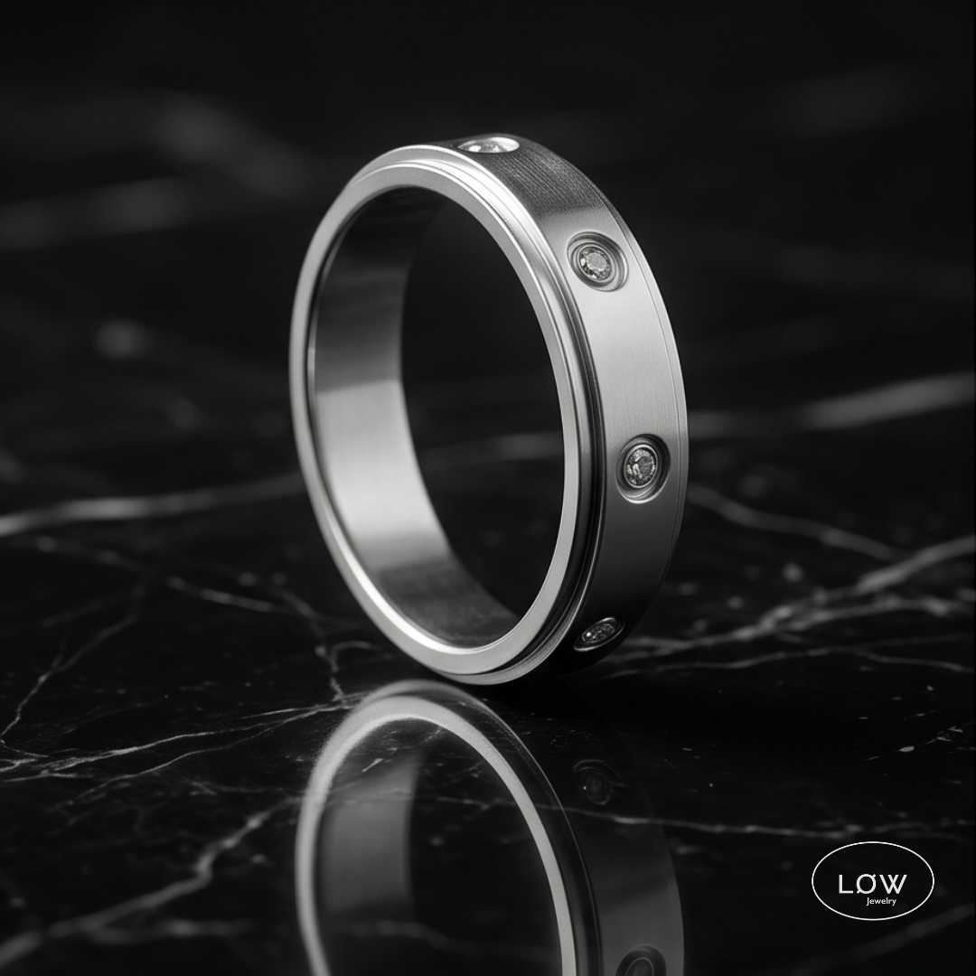 Orbit stressring. Stainless steel 18K roterbar LØW Jewelry