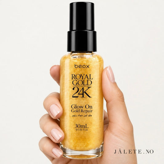 Hårolje for frizz, tørre lengder og manglende glans. Royal Gold 24K Glow On gir mykere hårfølelse, glattere lengder og en blank, velpleid finish.