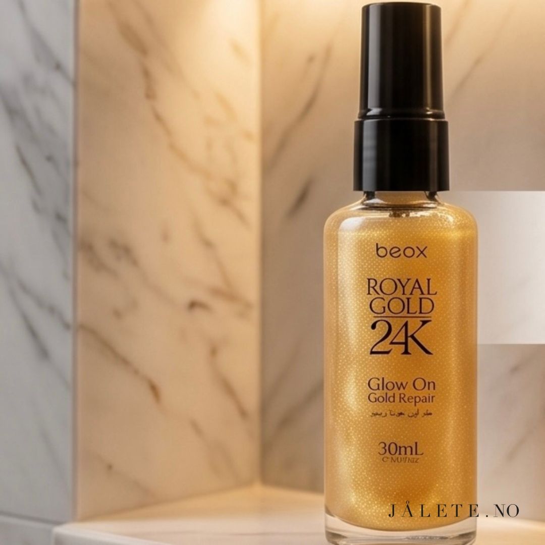 Hårolje for frizz, tørre lengder og manglende glans. Royal Gold 24K Glow On gir mykere hårfølelse, glattere lengder og en blank, velpleid finish.