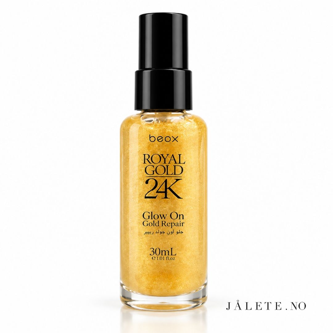 Hårolje for frizz, tørre lengder og manglende glans. Royal Gold 24K Glow On gir mykere hårfølelse, glattere lengder og en blank, velpleid finish.