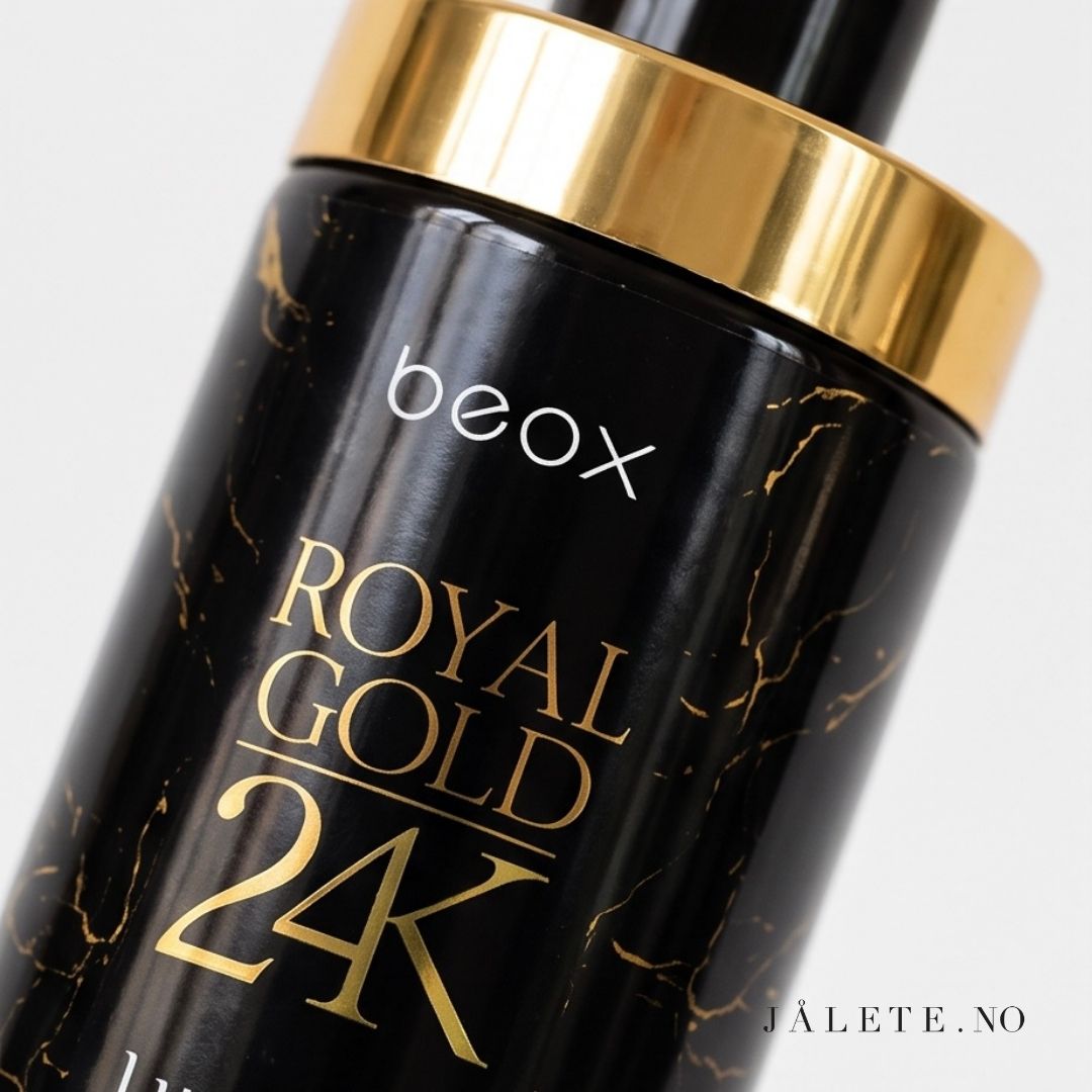 Royal Gold 24K bundle med 500 ml keratinbehandling, 250 ml shampoo og 250 ml masque. For mindre frizz, glans og pleie til tørt og behandlet hår.