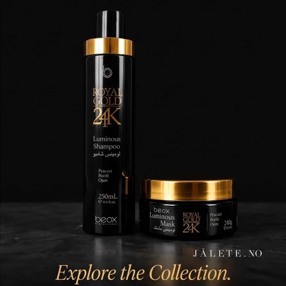 Royal Gold 24K Shampoo & Hair Mask gir pleie, glans og mykhet til keratinbehandlet, tørt, slitt og kjemisk behandlet hår.