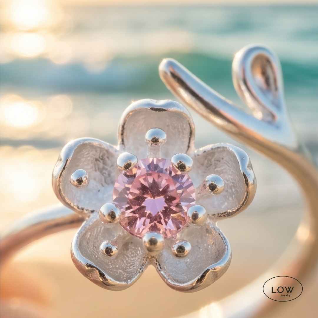 Sakura Bloom Open Ring justerbar ring 925 sterling sølv LØW Jewelry
