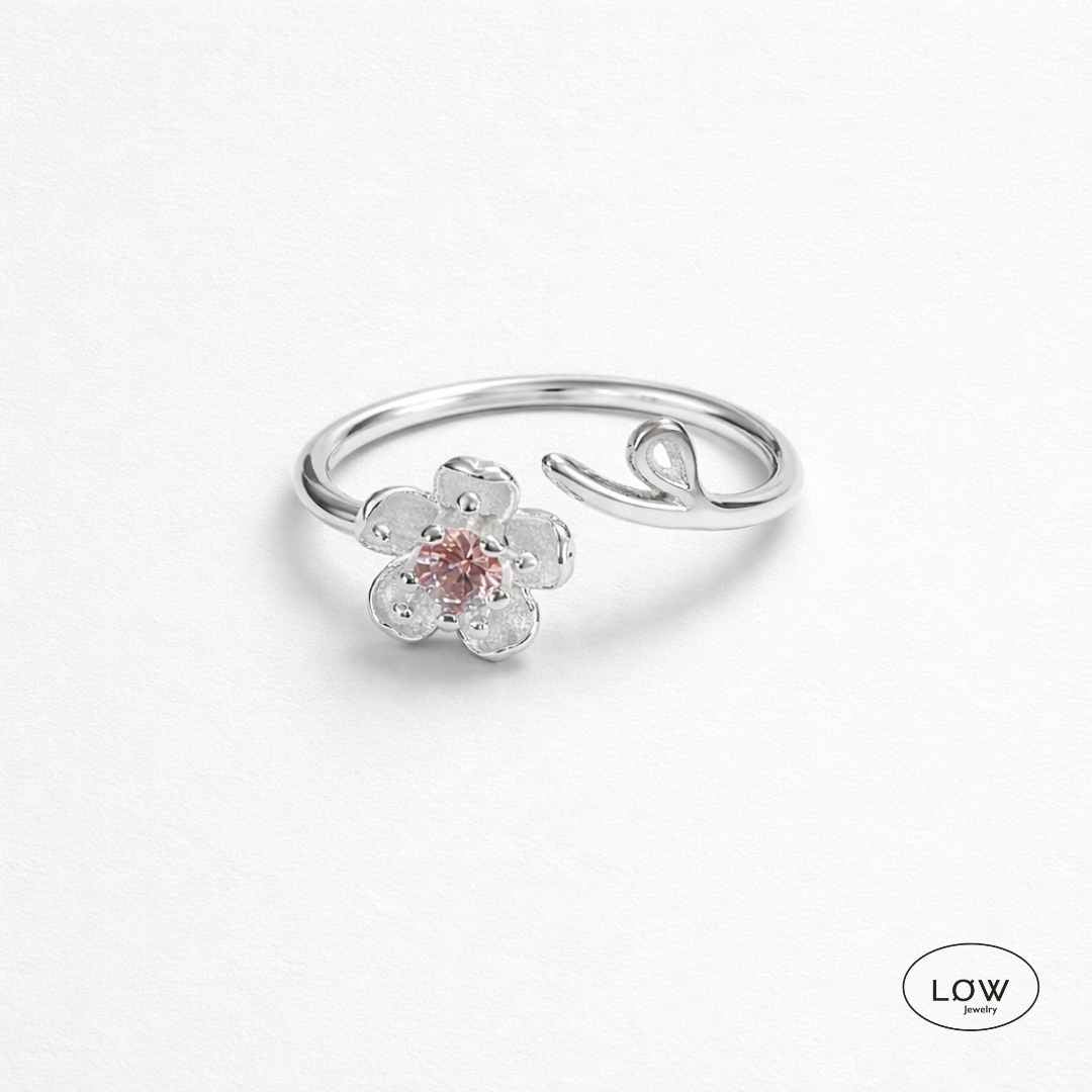 Sakura Bloom Open Ring justerbar ring 925 sterling sølv LØW Jewelry