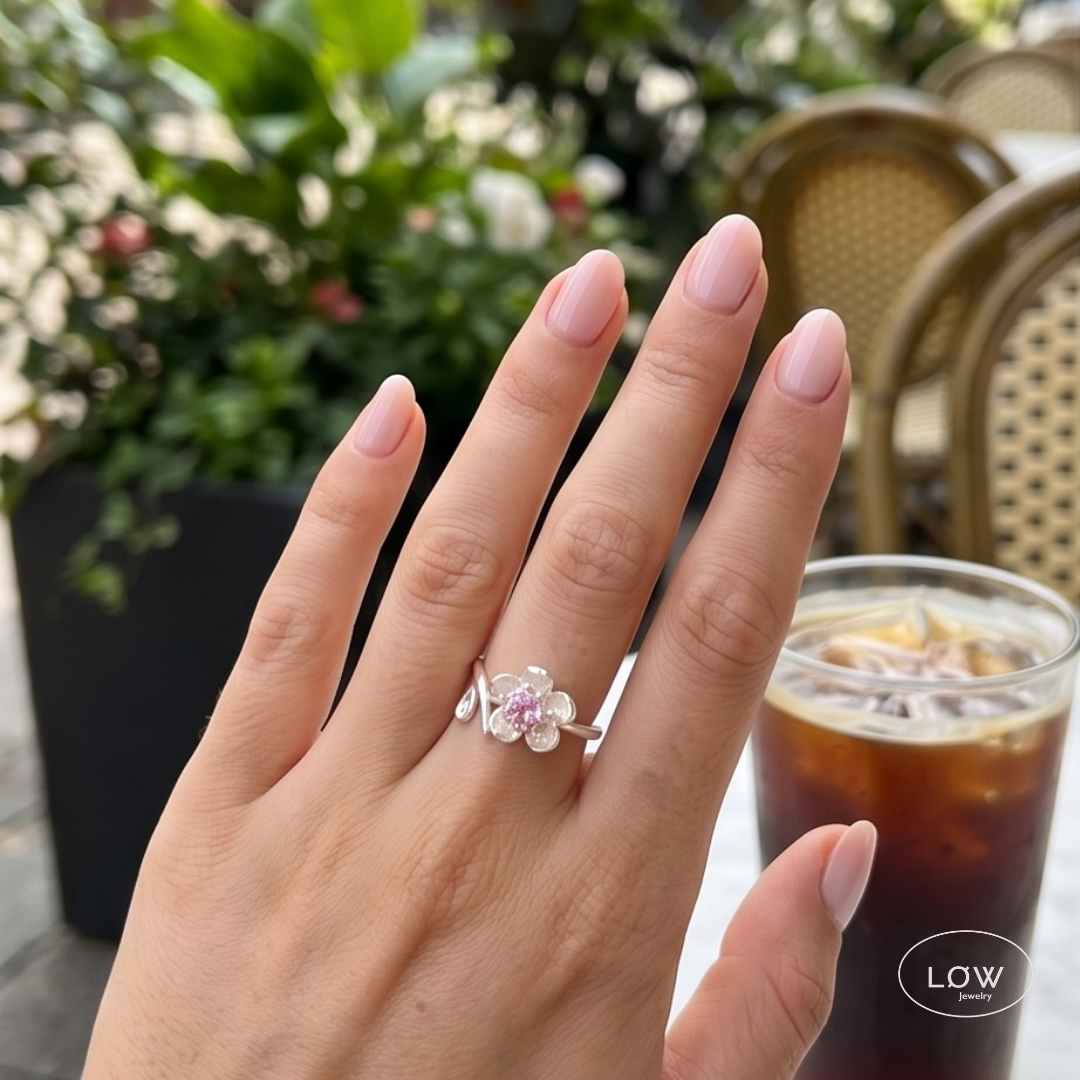 Sakura Bloom Open Ring justerbar ring 925 sterling sølv LØW Jewelry