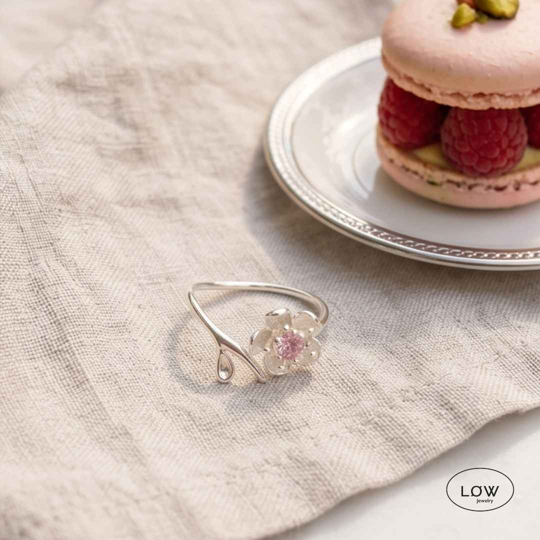 Sakura Bloom Open Ring justerbar ring 925 sterling sølv LØW Jewelry