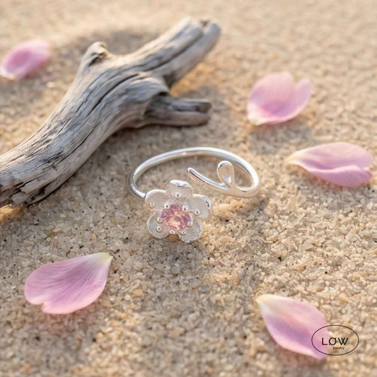 Sakura Bloom Open Ring justerbar ring 925 sterling sølv LØW Jewelry