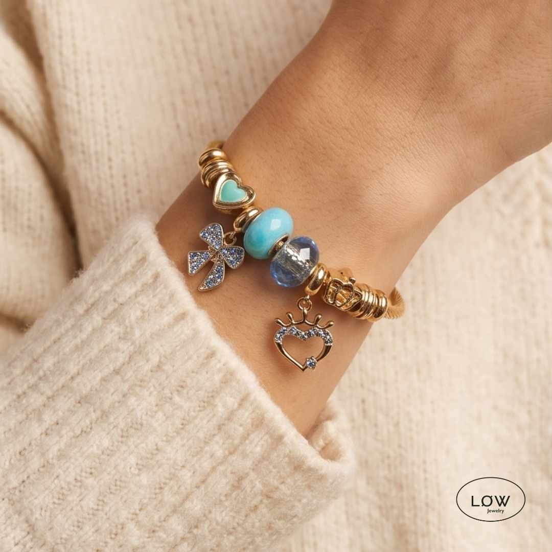 Sapphire Dream Charms Bracelet Gold | Charms armbånd gull charms armbånd ferdig fylt fra LØW Jewelry