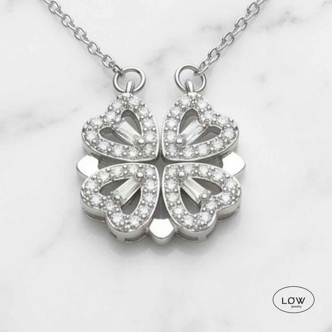 Halssmykke Silver Convertible Clover Heart Necklace LØW Jewelry