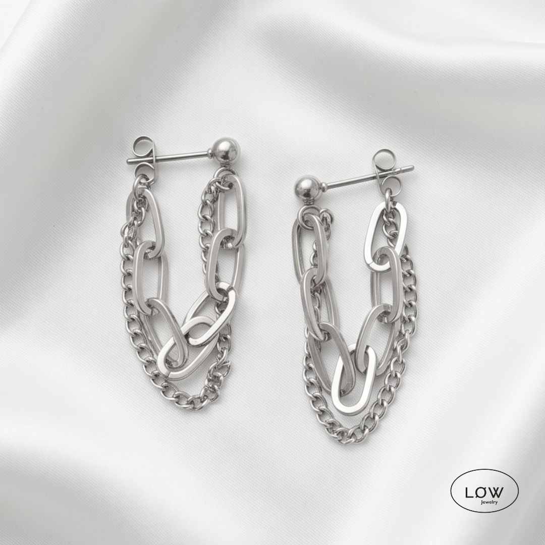 Ørepynt Silver Double Chain Tassel Earrings øredobber nikkelfri LØW Jewelry