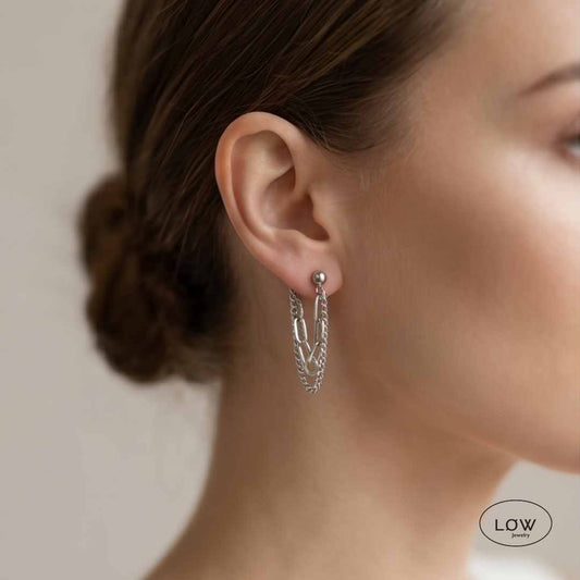 Ørepynt Silver Double Chain Tassel Earrings øredobber nikkelfri LØW Jewelry