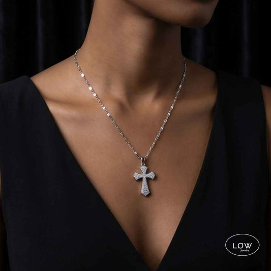 Halssmykke kors Silver Zircon Cross Pendant Necklace LØW Jewelry
