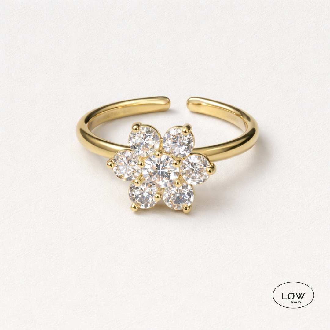 Snowflake Spinner Ring Gold fra LØW Jewelry fidget stressring open justerbar ring