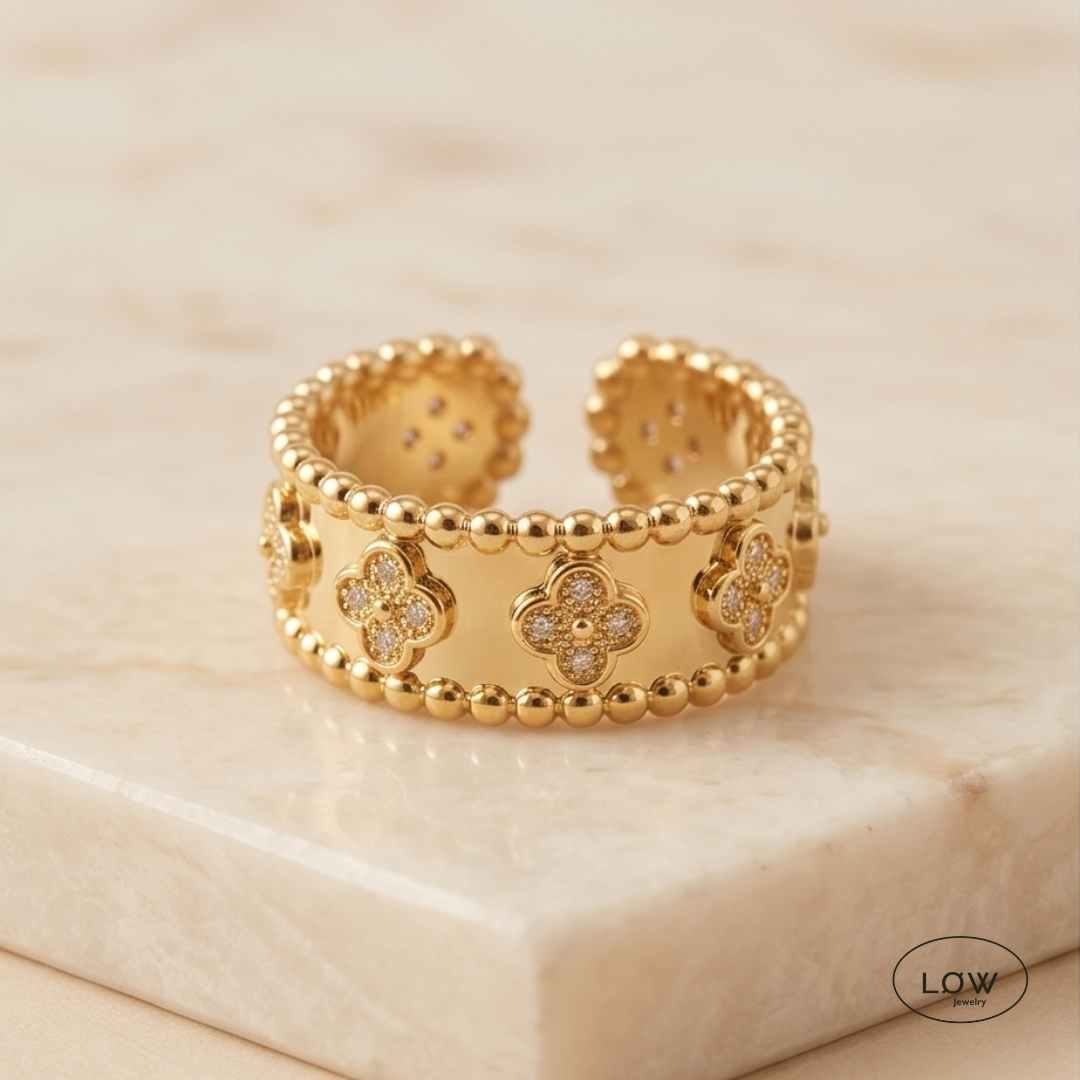 Solid Clover Vintage Open Ring Gold fra LØW Jewelry justerbar ring