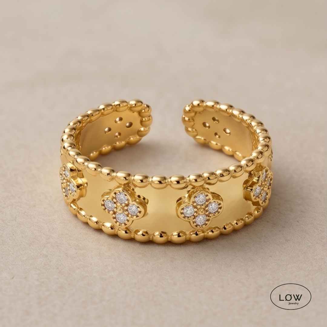 Solid Clover Vintage Open Ring Gold fra LØW Jewelry justerbar ring