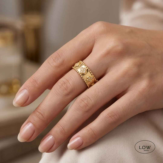 Solid Clover Vintage Open Ring Gold fra LØW Jewelry justerbar ring