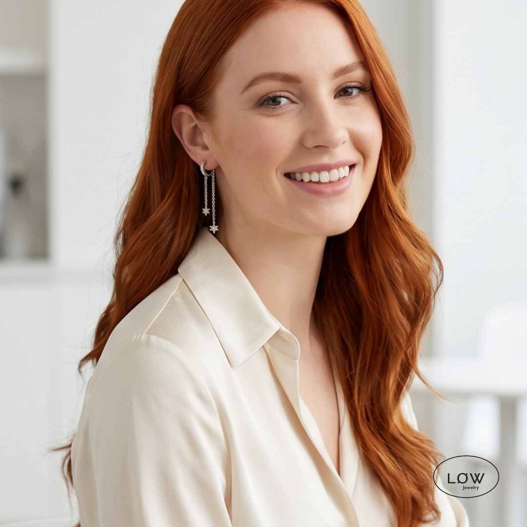 Starlight Chain Earrings Silver fra LØW Jewelry øreringer