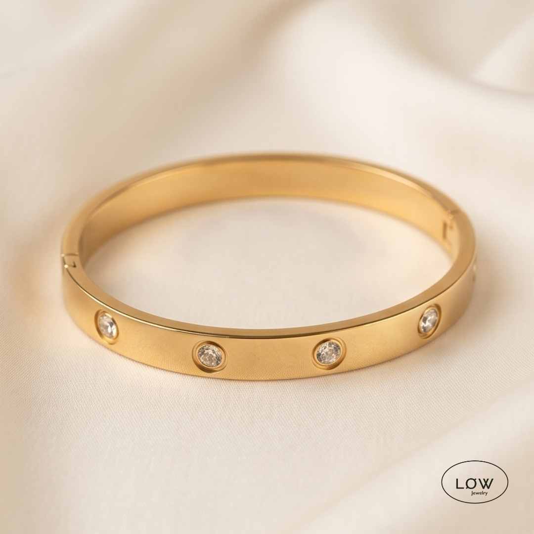 Golden Subtle Sparkle Click Bracelet fra LØW Jewelry armbånd Zircona arring 