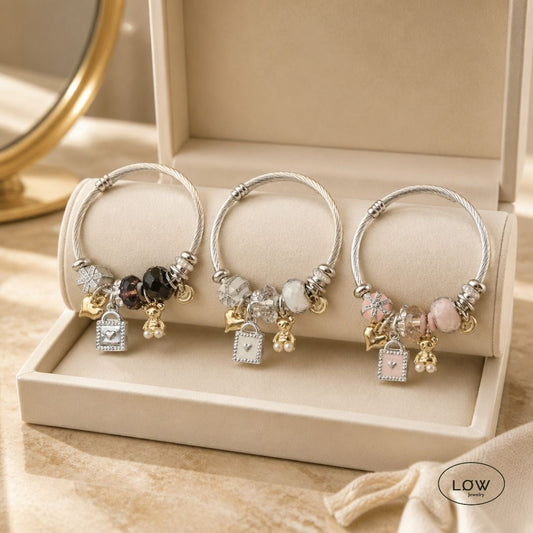 Teddy Heart Charm Bracelet Silver fra LØW Jewelry charms armbånd ferdig fylt