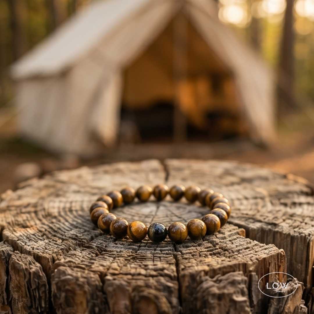 Tiger Eye Stone Bead Bracelet fra LØW Jewelry perle armbång tigerøye