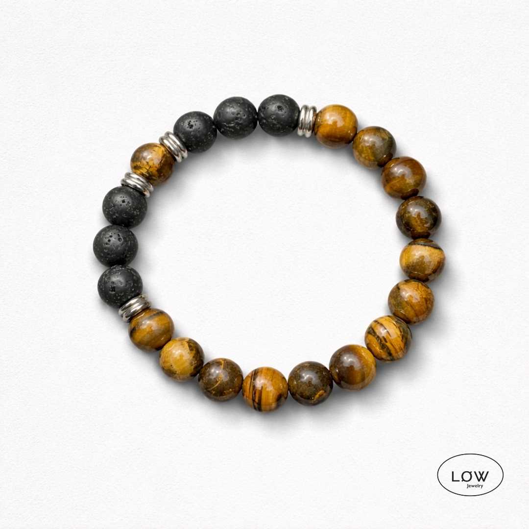 Tiger Lava Stone Bead Bracelet fra LØW Jewelry rmbånd med tigerøye