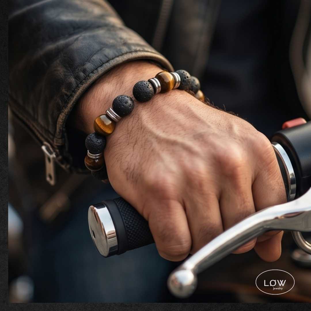 Tiger Lava Stone Bead Bracelet fra LØW Jewelry rmbånd med tigerøye