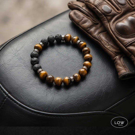 Tiger Lava Stone Bead Bracelet fra LØW Jewelry rmbånd med tigerøye