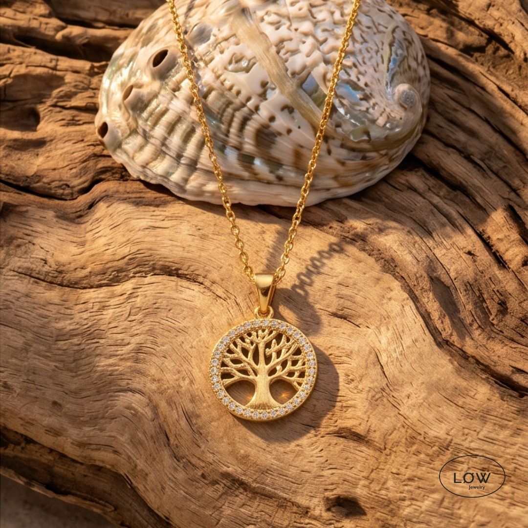 Tree of Life Zircon Necklace Gold fra LØW Jewelry