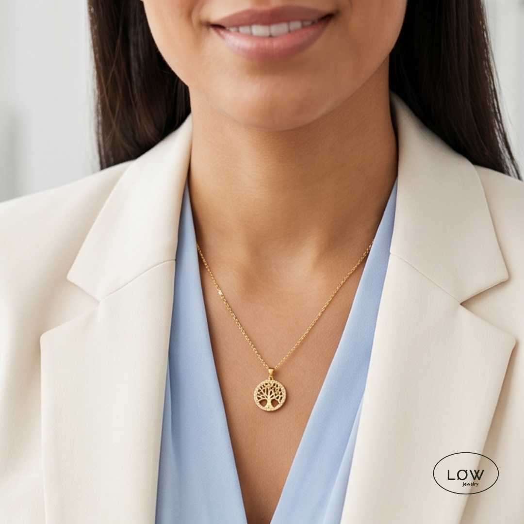 Tree of Life Zircon Necklace Gold fra LØW Jewelry