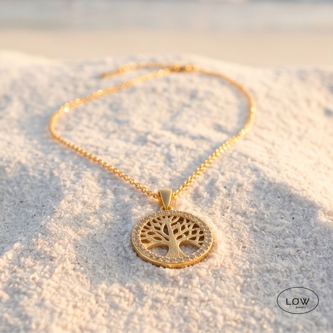 Tree of Life Zircon Necklace Gold fra LØW Jewelry