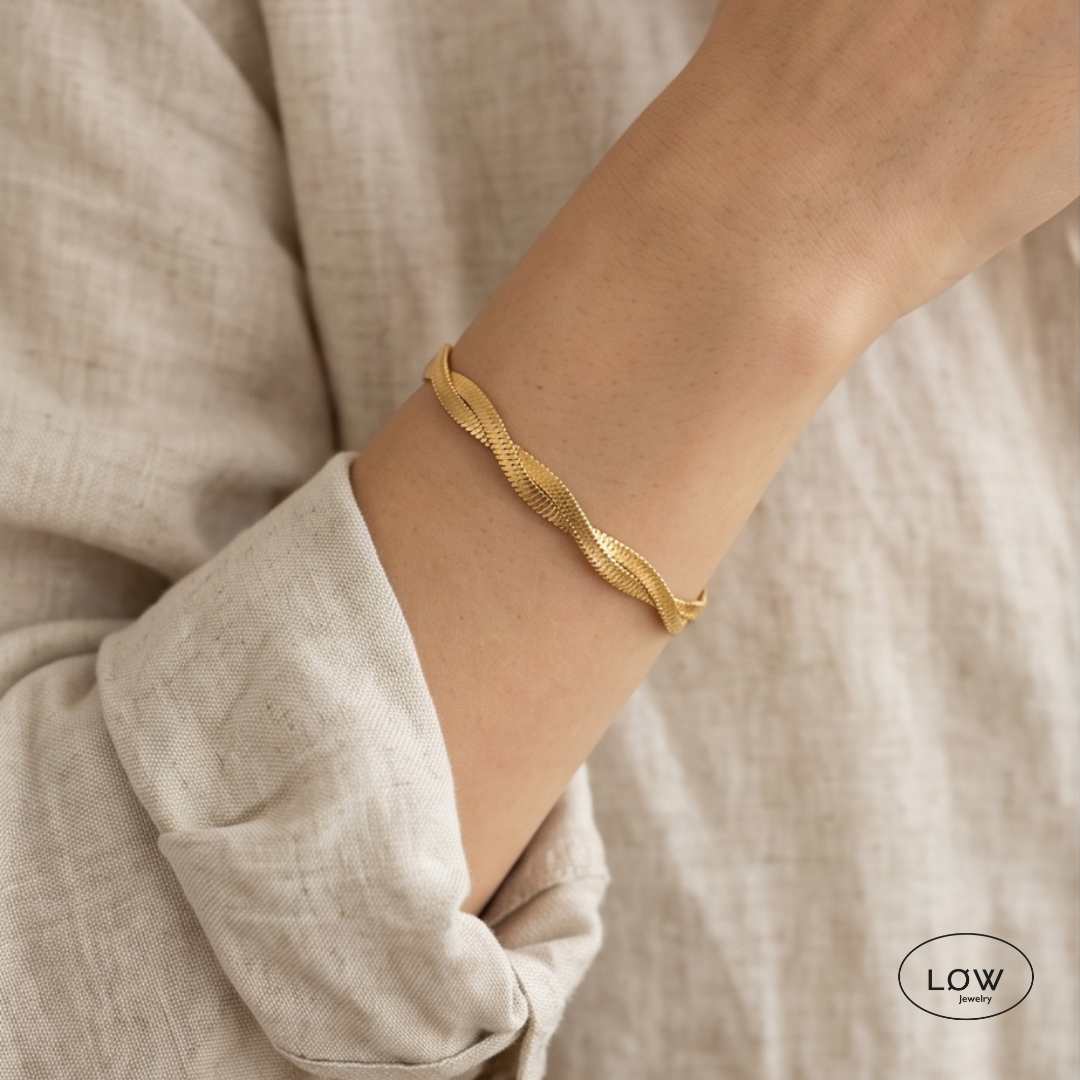 Armbånd LØW Jewelry Twin Flat i rustfritt stål belagt med 18K gull
