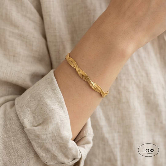 Armbånd LØW Jewelry Twin Flat i rustfritt stål belagt med 18K gull