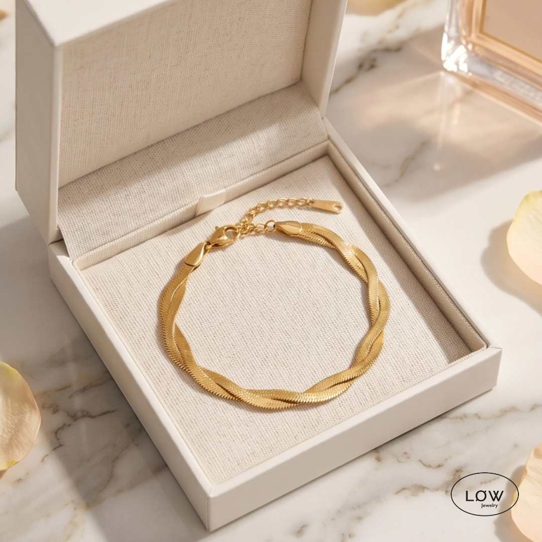 Armbånd Twin Flat chain stainless steel, plated 18K Gold. Jålete.no LØW Jewelry