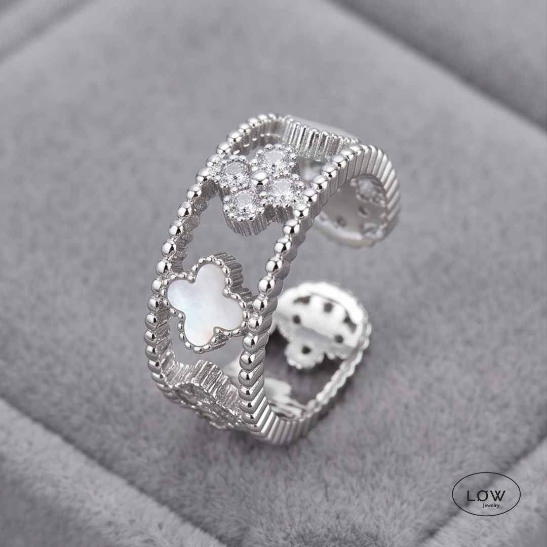 Vintage Clover Open Ring Silver fra LØW Jewelry justerbar ring