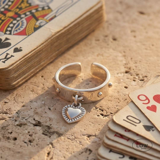 Charms ring Vintage Heart Charm Open Ring 925 Sterling sølv LØW Jewelry