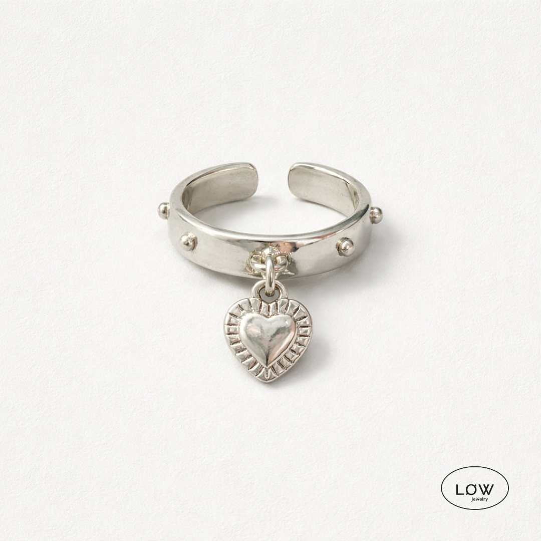 Charms ring Vintage Heart Charm Open Ring 925 Sterling sølv LØW Jewelry