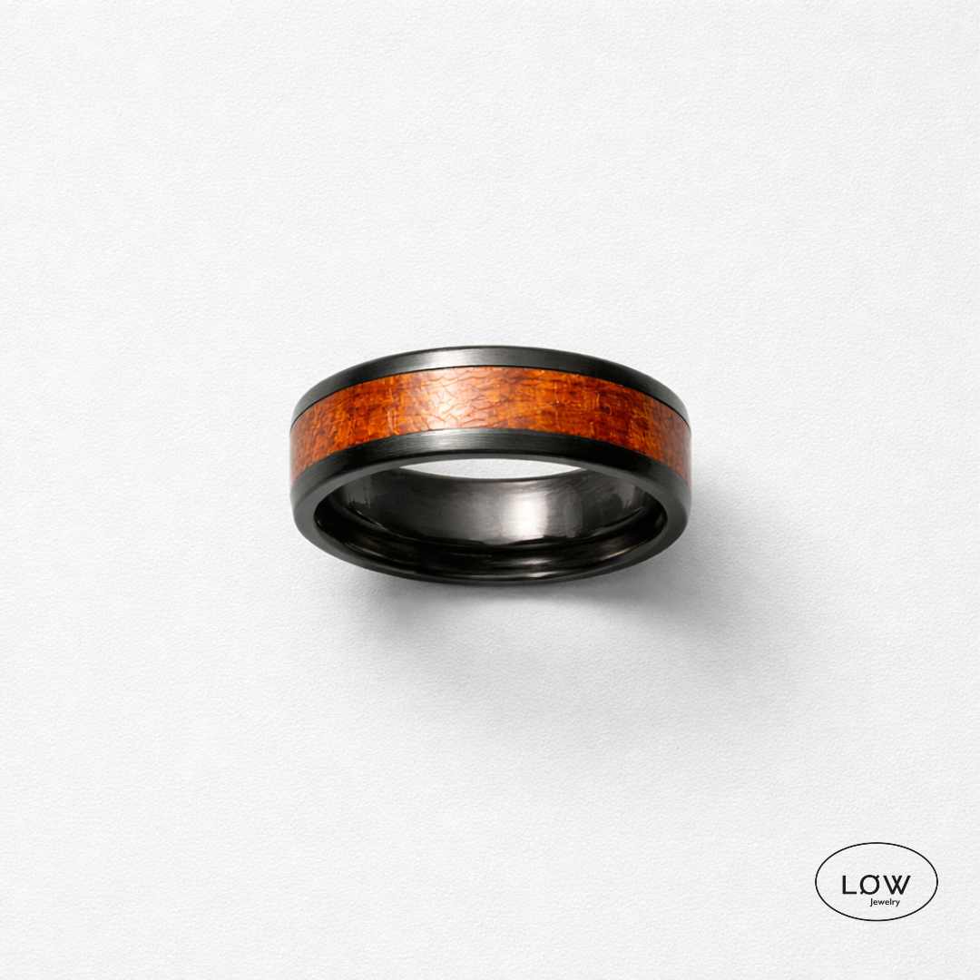 Unisex ring Wide Black Wood Inlay Ring – Stainless Steel LØW Jewelry
