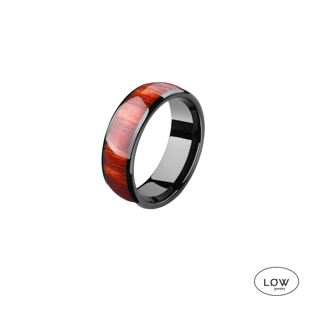 Wide Black Wood Inlay Ring – Stainless Steel unisex ring LØW Jewelry
