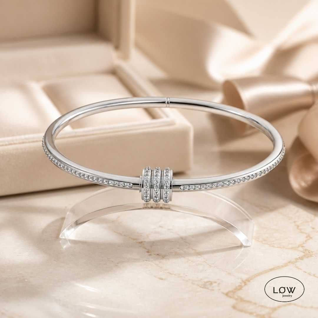 Zircon 3Lock Bangle White Gold fra LØW Jewelry armbånd stainless steel