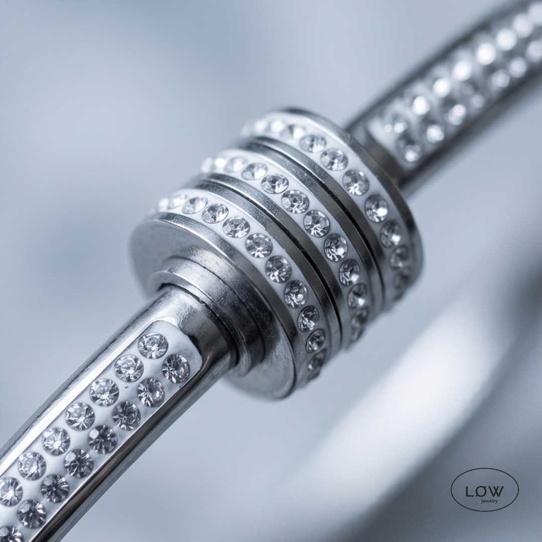 Zircon 3Lock Bangle White Gold fra LØW Jewelry armbånd stainless steel