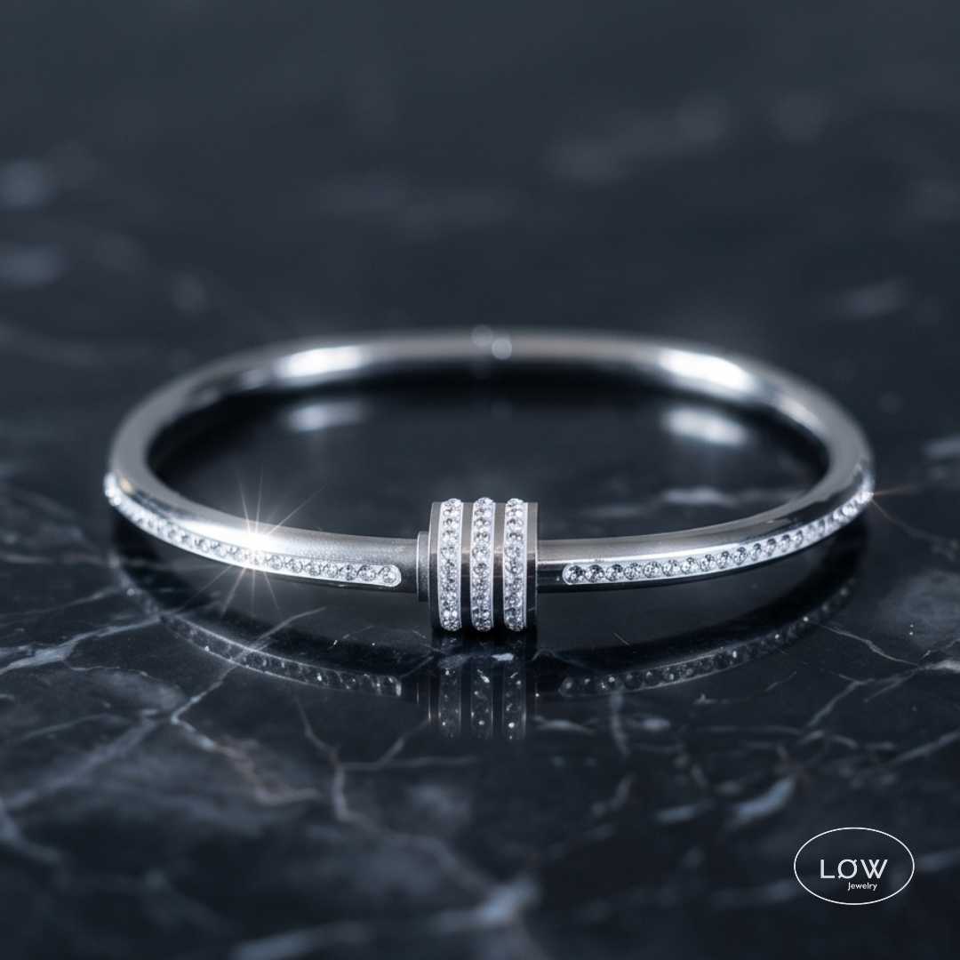 Zircon 3Lock Bangle White Gold fra LØW Jewelry armbånd stainless steel