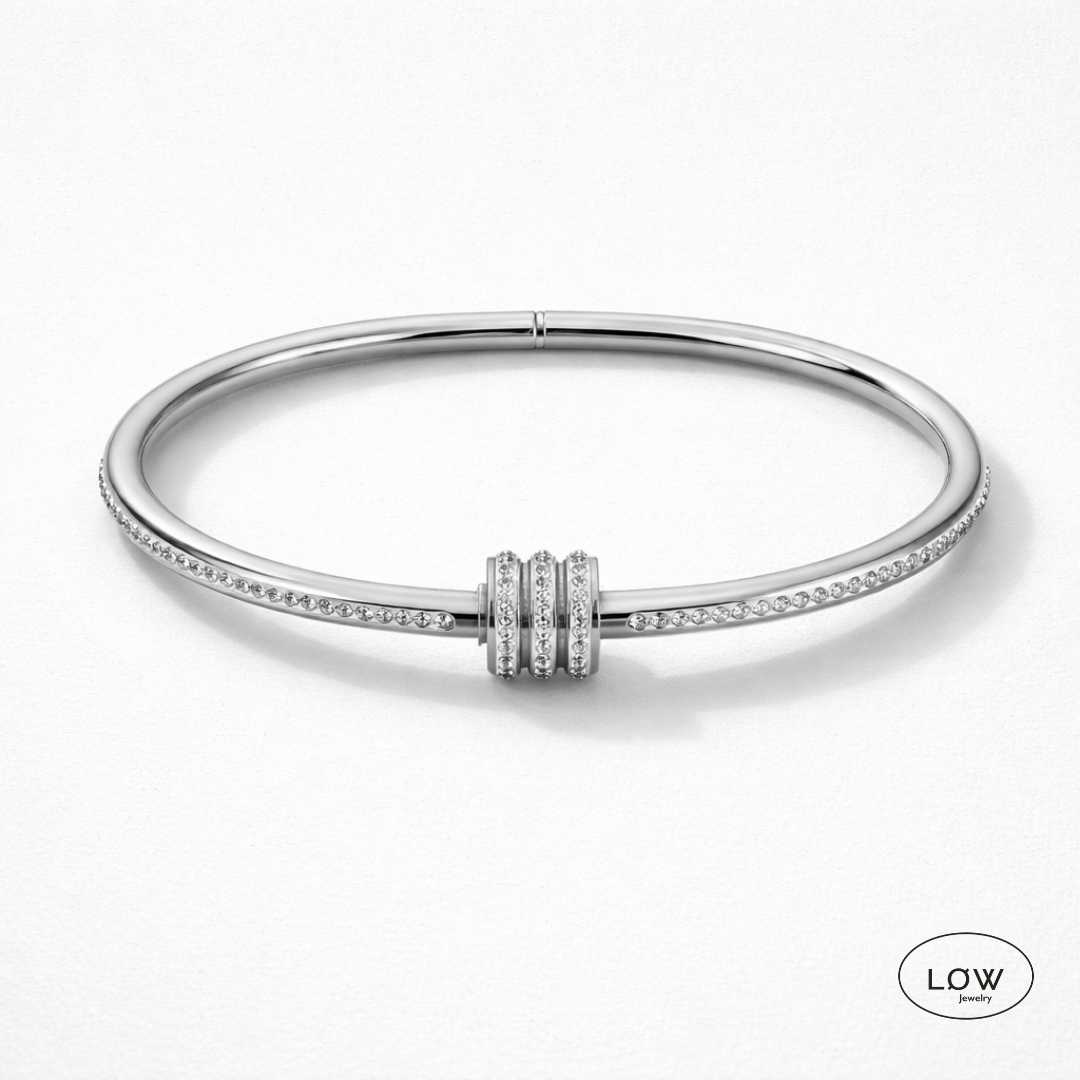 Zircon 3Lock Bangle White Gold fra LØW Jewelry armbånd stainless steel