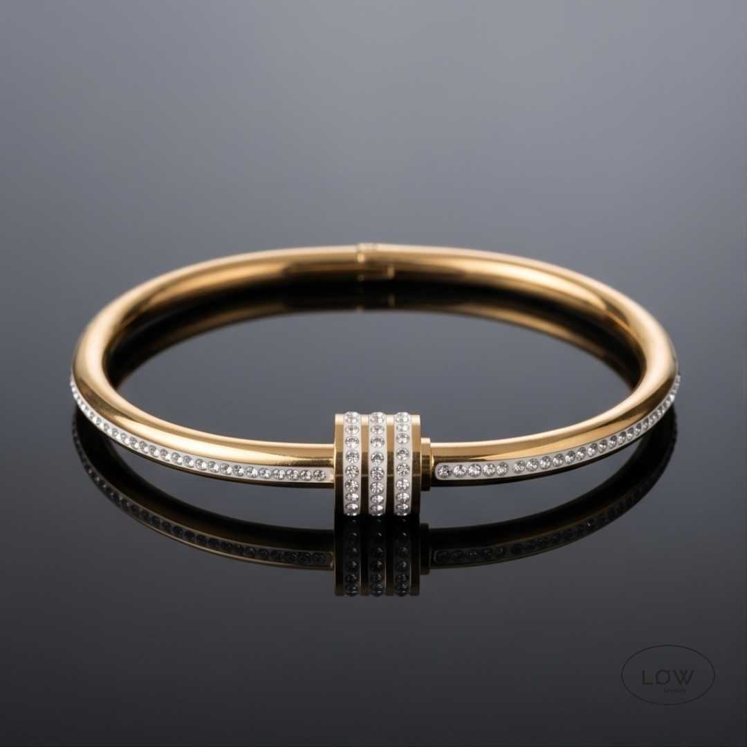Zircon 3Lock Bangle Gold fra LØW Jewelry stainless steel med zircon
