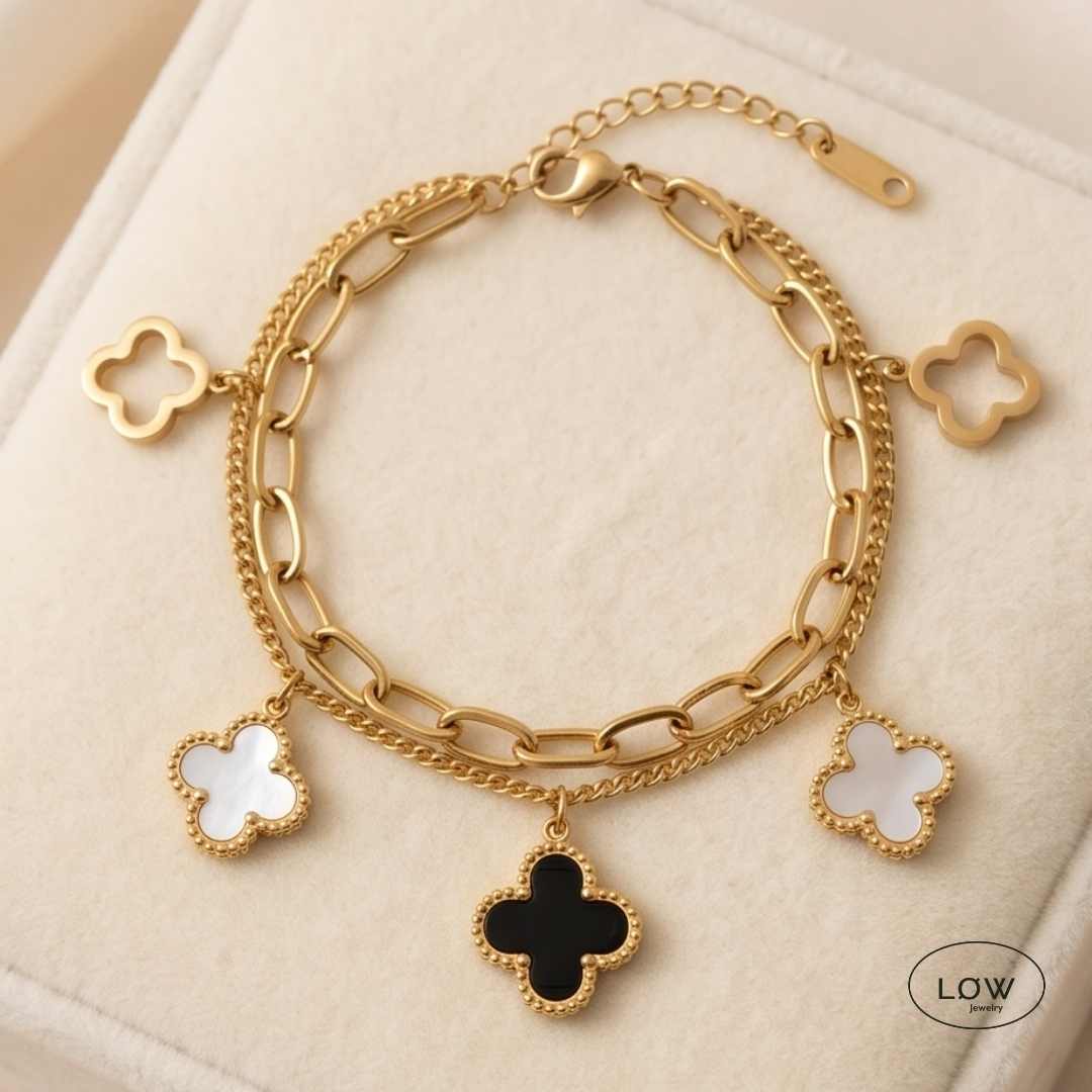 classic-clover-double-bracelet Armbånd med kløver Chars LØW Jewelry stainless steel 18K gold