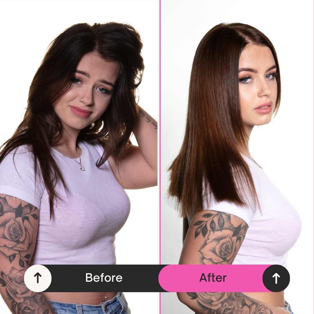 before and after Vegansk keratinbehandling hjemme – KeraCoffee Vegan gir glatt og frizzfritt hår Jålete.no
