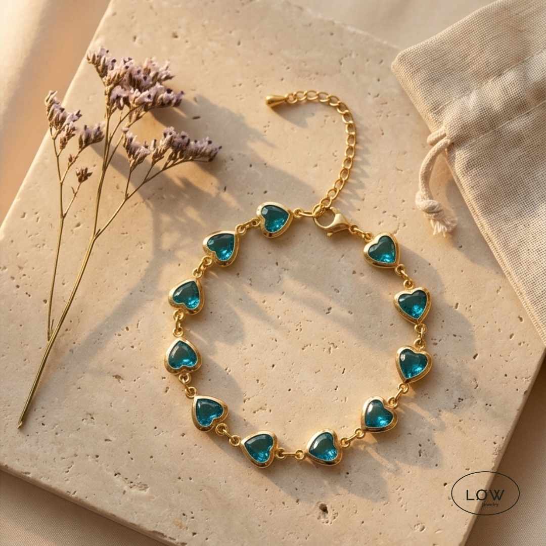 Armbånd Light Blue Glass Heart Bracelet LØW Jewelry